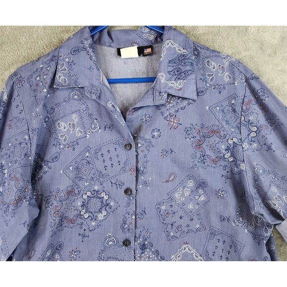 Tapestry Shirt Womens Extra Large Blue Bandana Vintage Button Up Long Sleeve USA - Picture 6 of 12